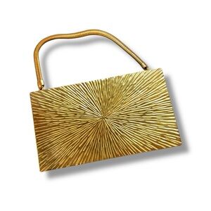 Vintage Bag 50s Evans‎ Art Deco Gold Starburst Compact Carryall Purse Mint